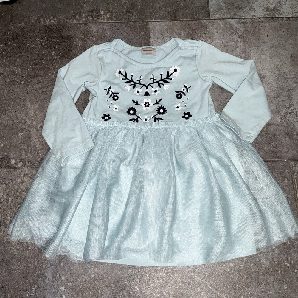 Hanna Andersson Tulle Dress Light Blue‎ 80 18-24 Months Floral Embroidery